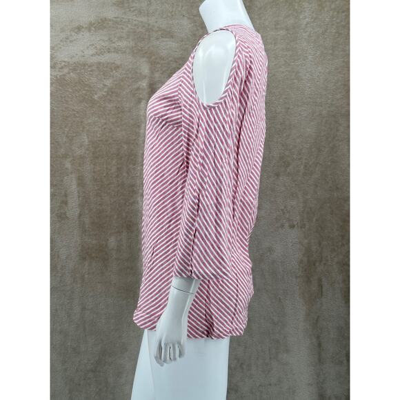 Soft Surroundings Top Women XS Red White Stripe Cold Shoulder Tunic Linen Beachy - Picture 4 of 9